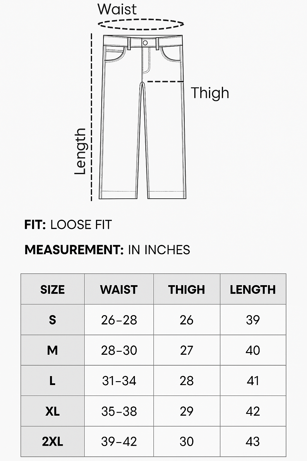 Size Chart for CELESTIAL ECHOES BOTTOMS