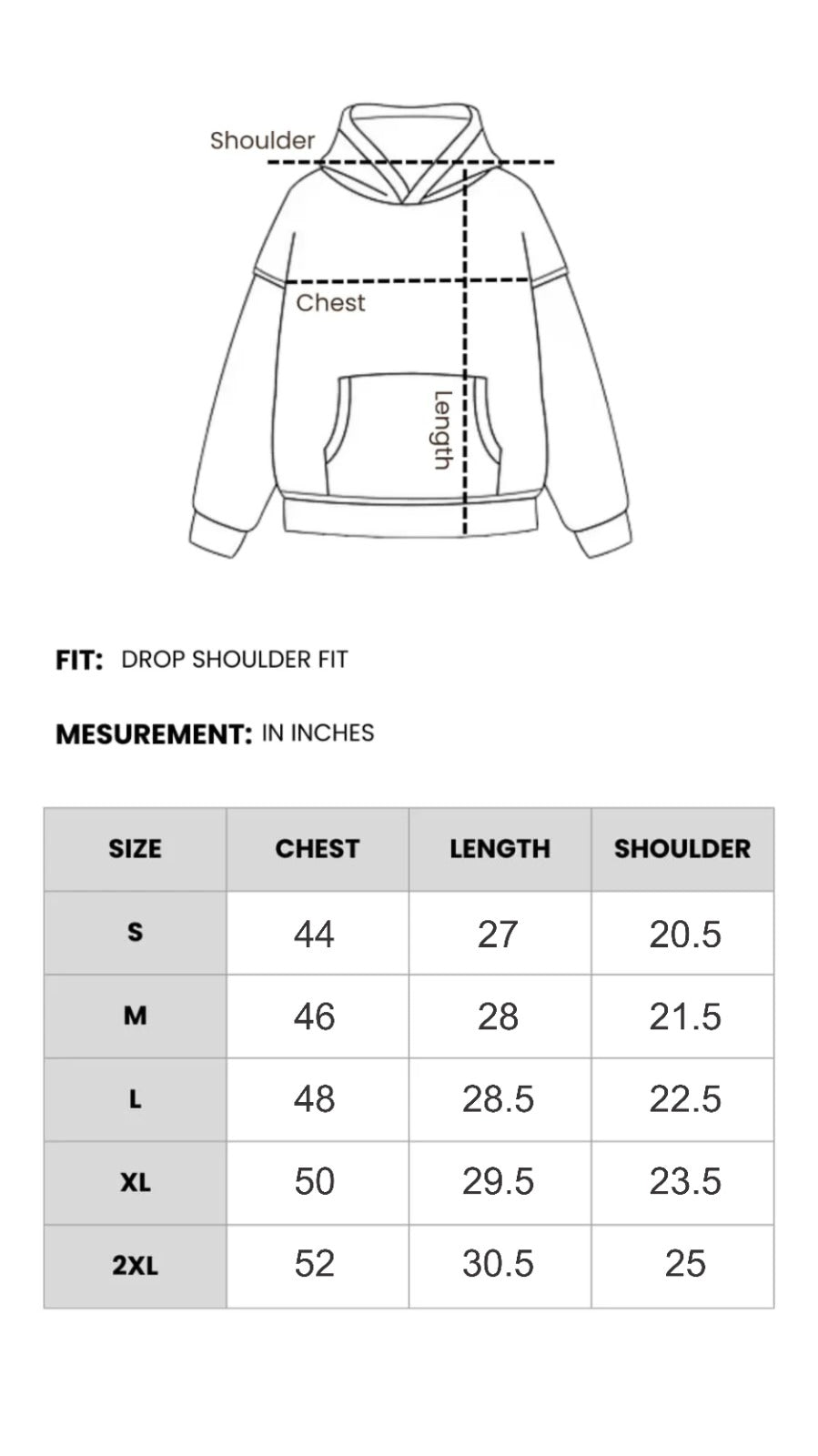 Size Chart for NEEL GHAMAND HOODIE